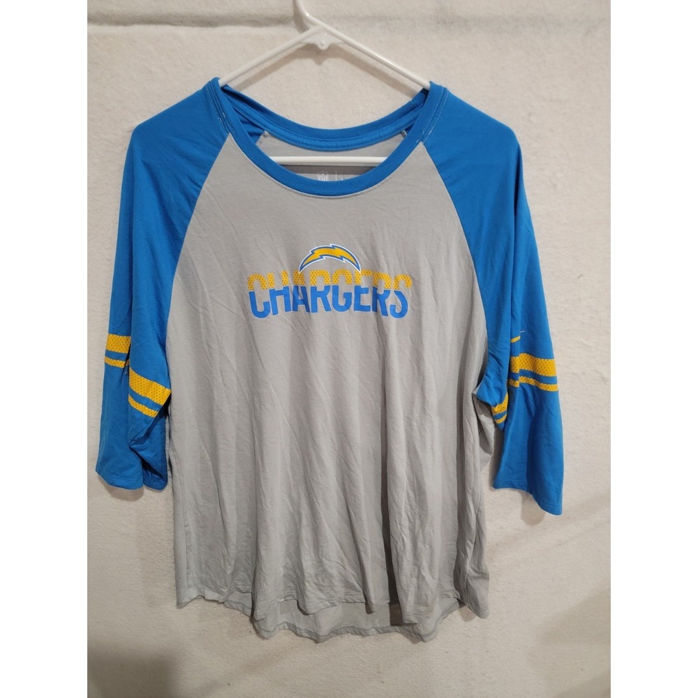 Nike NFL Los Angeles Chargers Raglan Tee XXL Gray‎ Blue 3/4 Sleeve